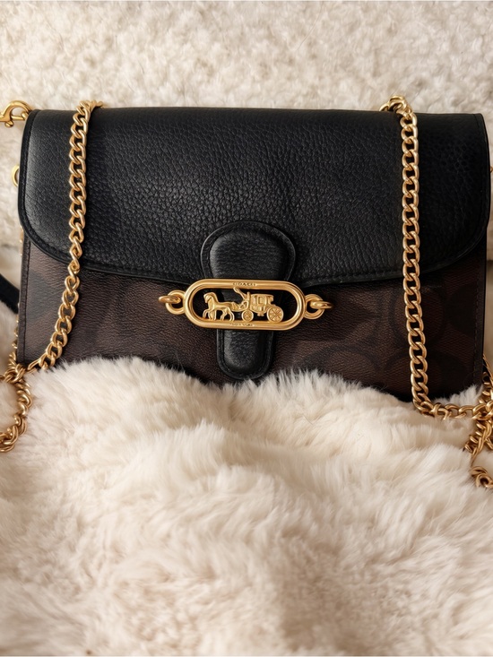 Coach Handbags - Coach Black Leather & Brown Signature Chain Crossbody